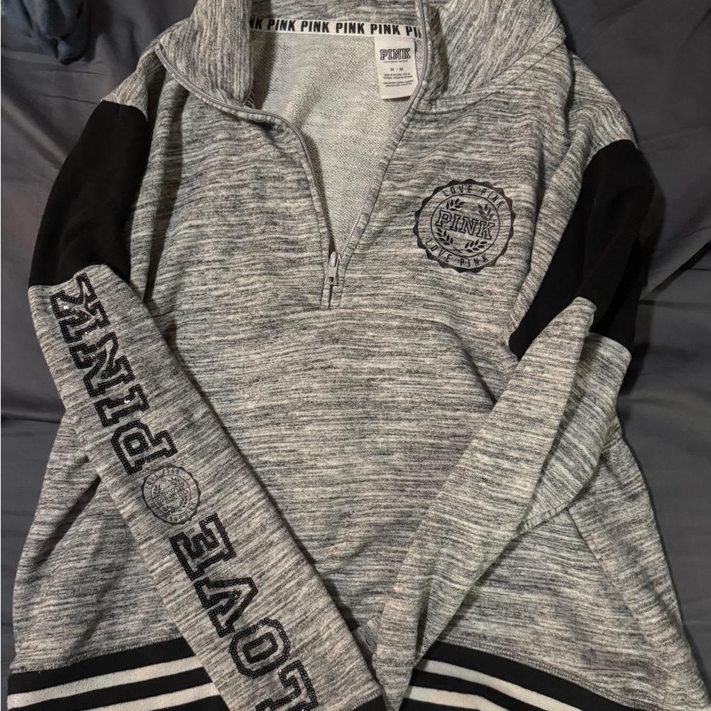 VS PINK - Grey Bling Quarter-Zip Pullover